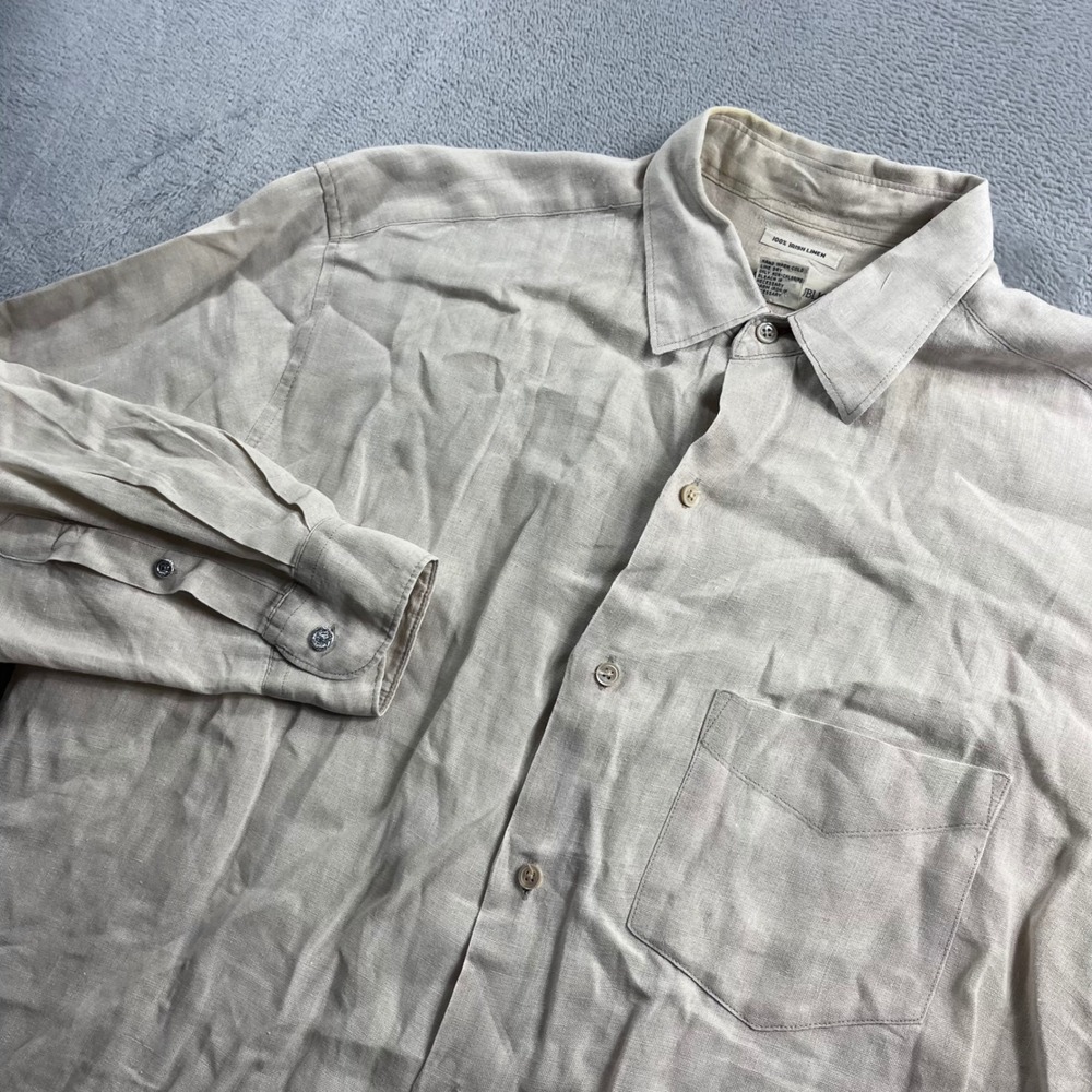 Banana Republic Mens 100% Irish Linen Button Down Shirt Beige Large